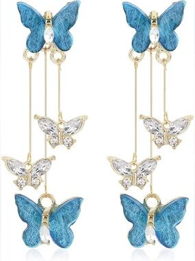 Blue Swarovski Butterfly Dangle Earrings